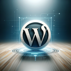 DALL·E 2024-01-29 19.46.29 - An image prominently featuring the WordPress logo. The logo is centered and clearly visible, with a modern and professional background that complement
